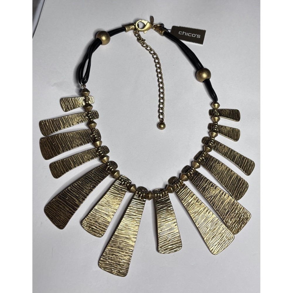 Chico's Didi NWT Gold Tone Textured Fringe Bib Statement Necklace MSRP $59